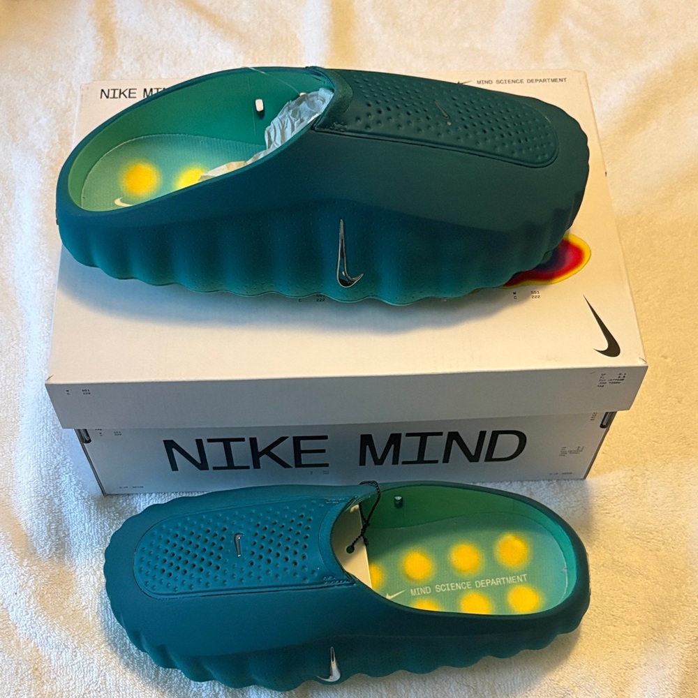 Nike Kids' Teal Slip-On Foam Clog with Green Insole Accents